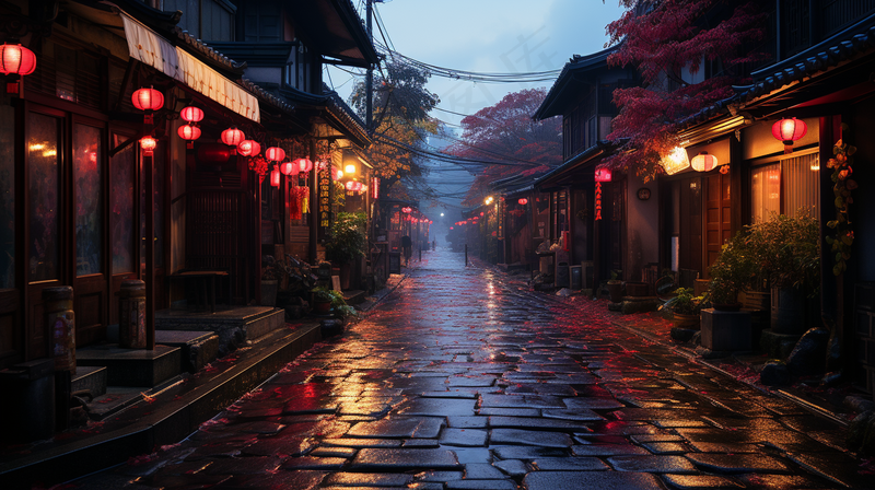 阴雨天的古镇小街