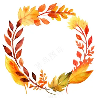 枫叶落叶树叶简约秋天圆形边框水彩画插画免抠