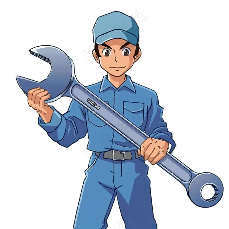 工人工具扳手维修工人劳动五一卡通插画免抠(1024x1024)