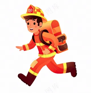 消防员救火灭火劳动人物卡通插画免抠