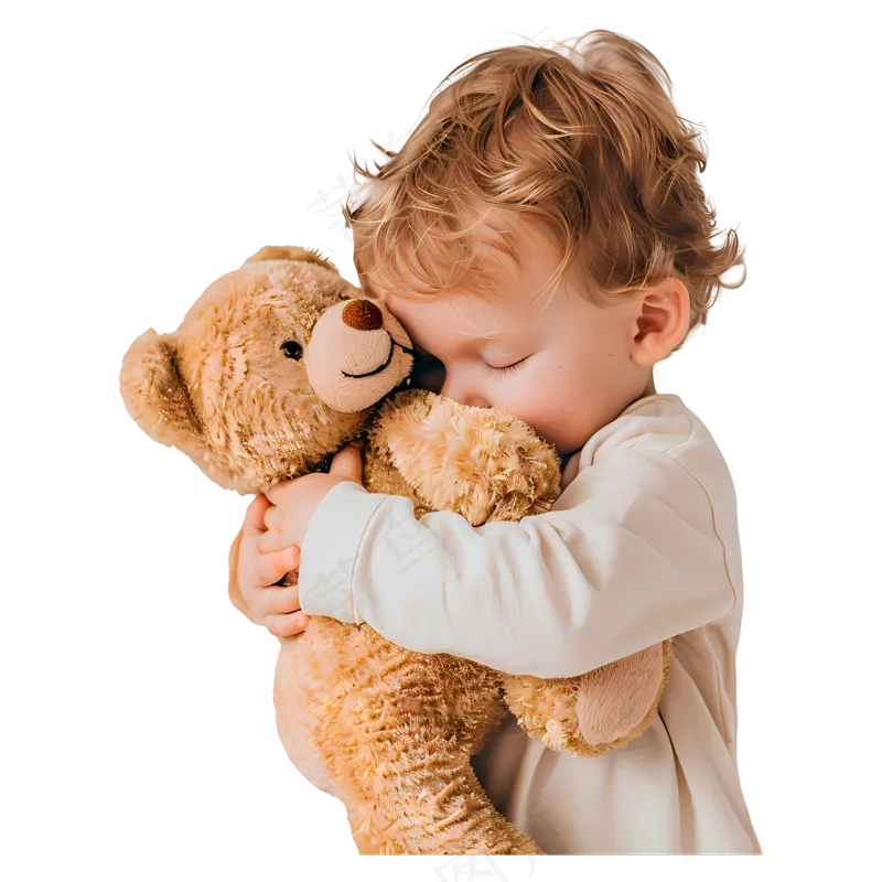 免抠小男孩抱着小熊玩具