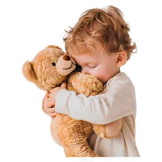 免抠小男孩抱着小熊玩具