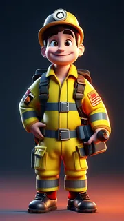 3D卡通人物消防员男性4