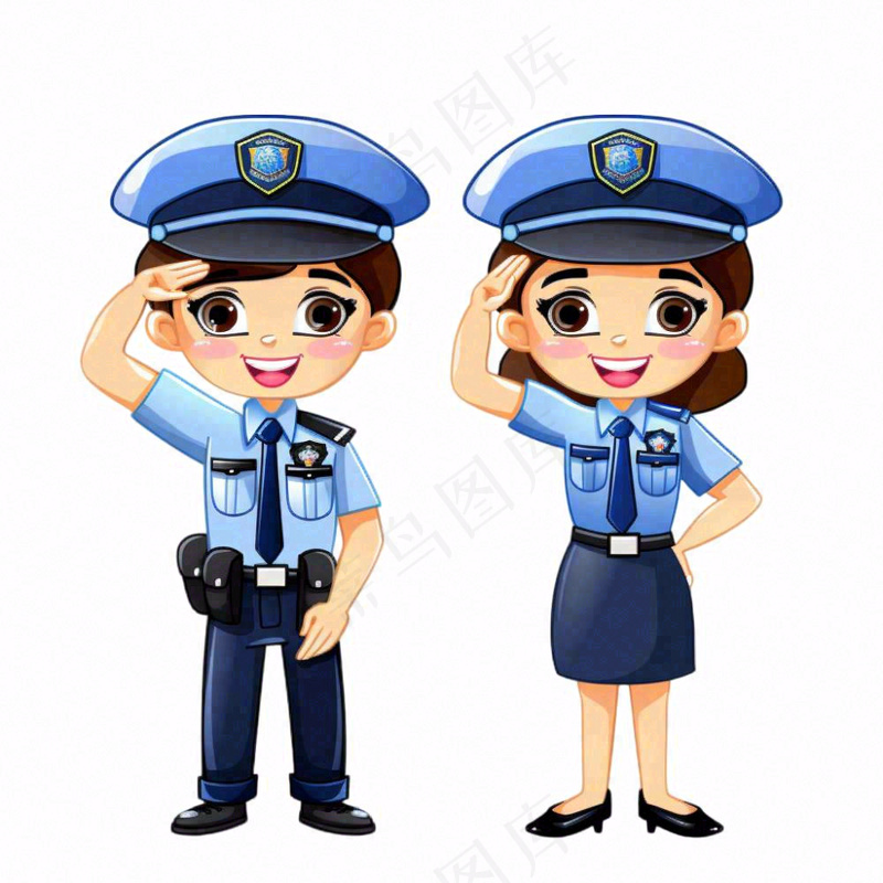 警察敬礼公职人员卡通人物插画免抠(1024x1024)