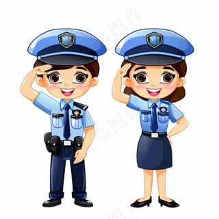 警察敬礼公职人员卡通人物插画免抠