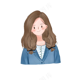 水彩手绘女生半身像 手账素材 透明底免抠