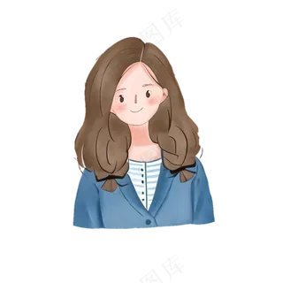 水彩手绘女生半身像 手账素材 透明底免抠