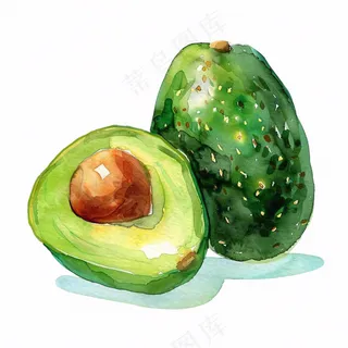 牛油果水果蔬菜水彩插画免抠
