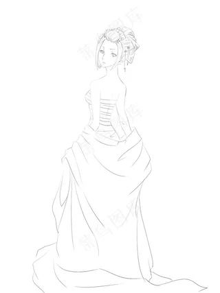 古风线稿丨PPT插画丨手绘线稿丨国风美女033