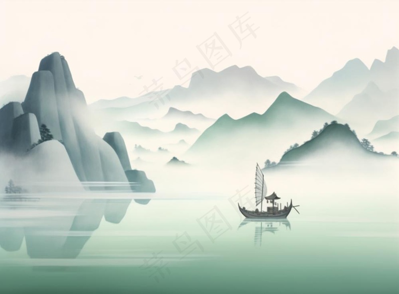 山水水墨画中国风插画背景(1280x944)