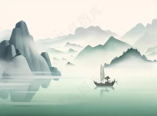 山水水墨画中国风插画背景