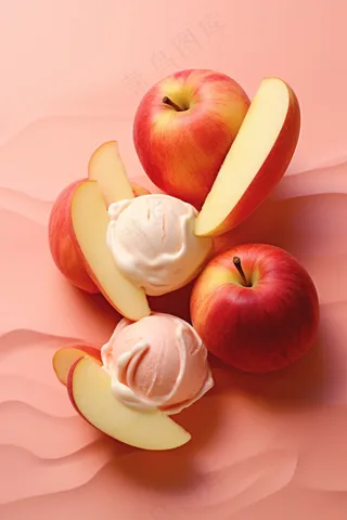 苹果冰淇淋球美食甜点摄影图