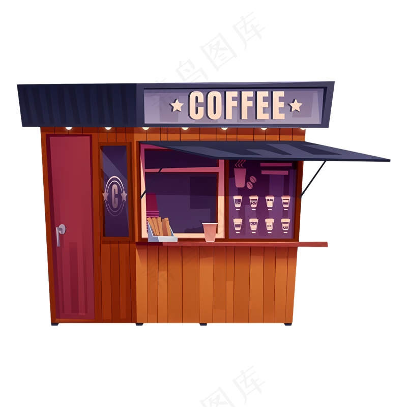 免抠复古手绘卡通咖啡馆