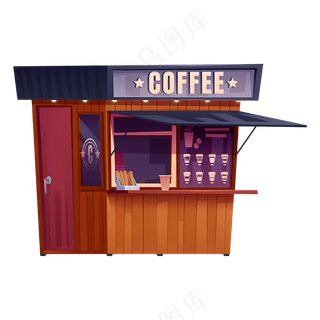 免抠复古手绘卡通咖啡馆