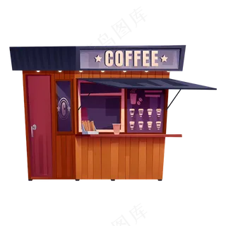 免抠复古手绘卡通咖啡馆