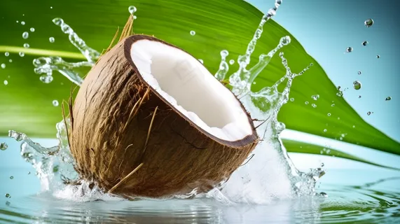 夏日椰子与水飞溅椰汁饮料摄影图 夏日椰子与水飞溅椰汁饮料摄影图