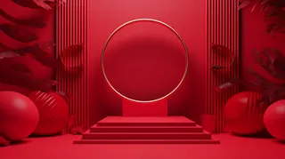 三维渲染的红色中国风电商展台喜庆新春婚庆背景