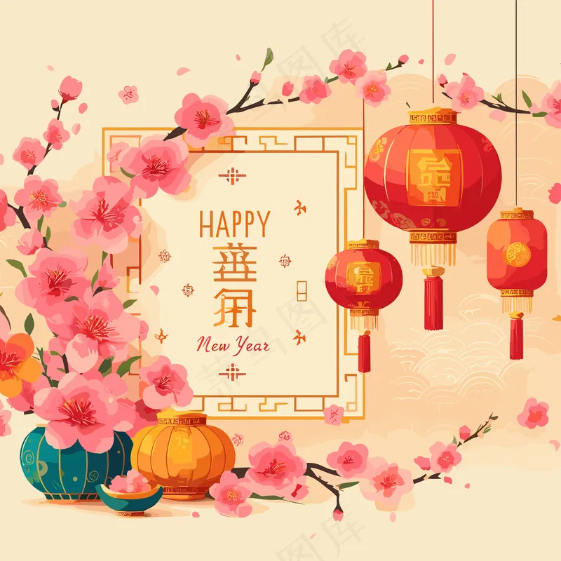 新年新春插画ai矢量模版下载