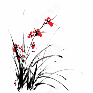 兰花水墨画中国风彩绘插画免抠
