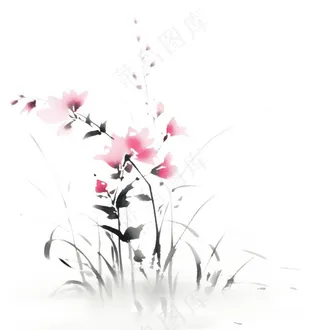 彩色手绘水墨风中国风兰花植物插画免抠