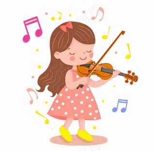 拉小提琴的女孩粉色裙子乐器音乐人物卡通插画免抠