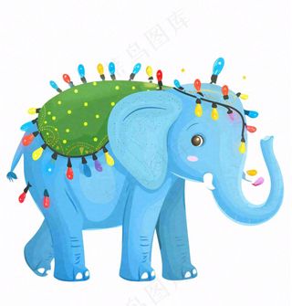 大象蓝色象云南节日装饰动物卡通插画免抠