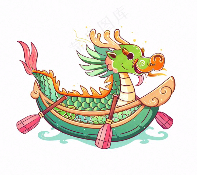 龙舟端午划船创意卡通插画免抠(1152x1024)