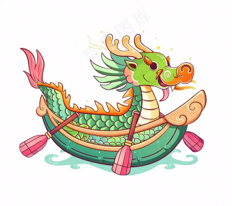 龙舟端午划船创意卡通插画免抠(1152x1024)