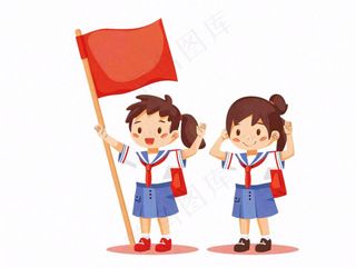 学生升旗帜红旗国庆人物卡通插画免抠