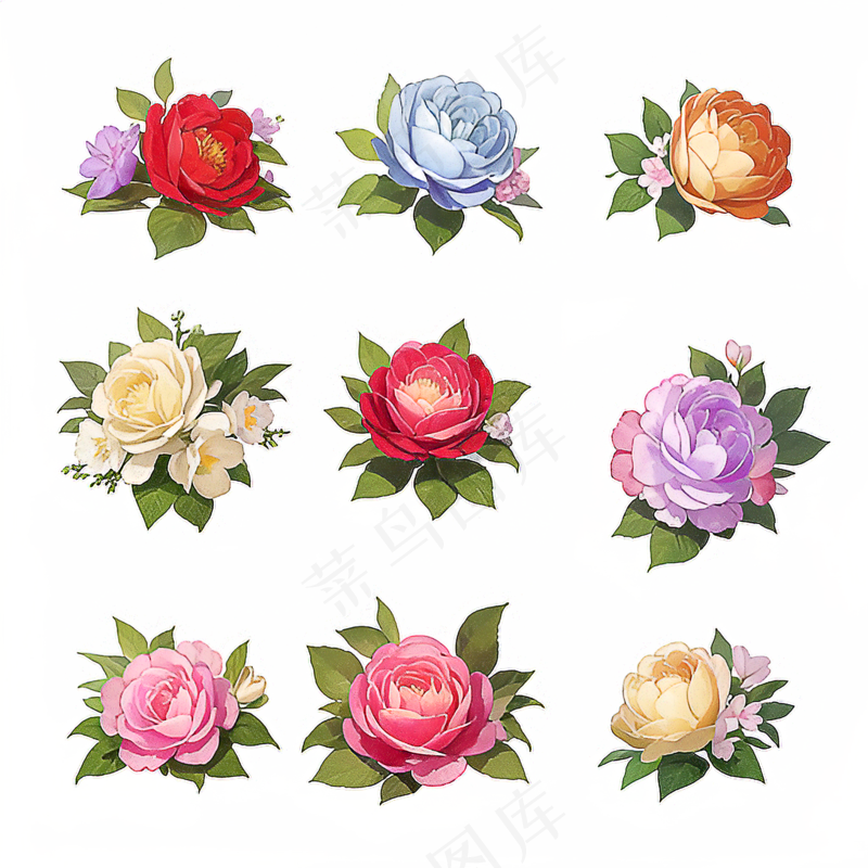 红色黄色粉色玫瑰花免抠素材77