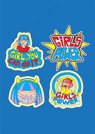 蓝色头发女生 可爱字母牌