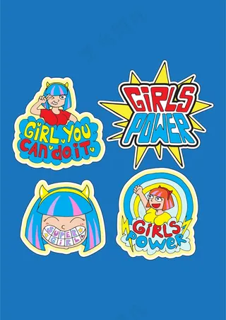 蓝色头发女生 可爱字母牌