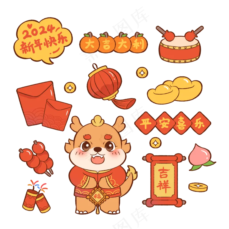 龙年国潮贴纸10psd 源文件 设计 免扣素材psd模版下载