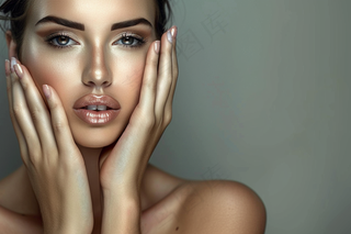 时尚欧美女性手势抚摸脸庞美丽摄影图