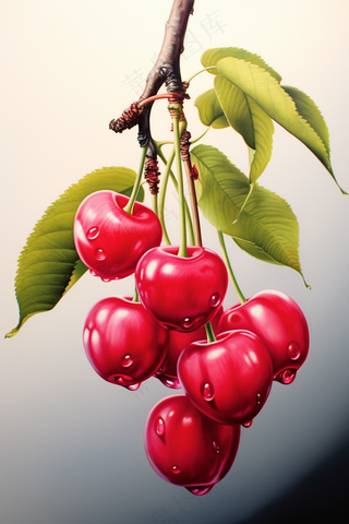 樱桃车厘子水果彩铅水彩插画插图背景