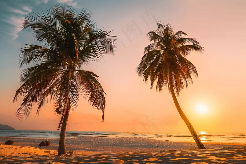 夏日海滩日落晚霞摄影图(4032x2688)