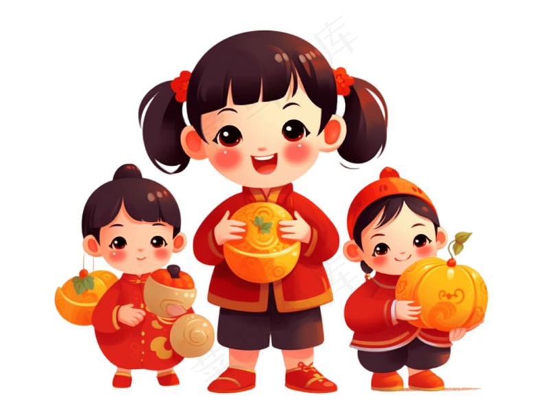 红色儿童小孩拜年过年新年春节元旦喜庆手绘卡通插画免抠(1264x960)