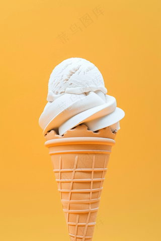 冰淇淋蛋筒夏日清凉橘黄色背景摄影图