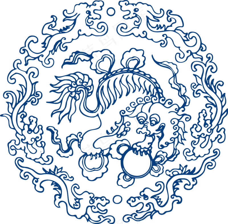 古代青花瓷图案花纹中国风图案祥云纹理传统图腾PNG免扣素材