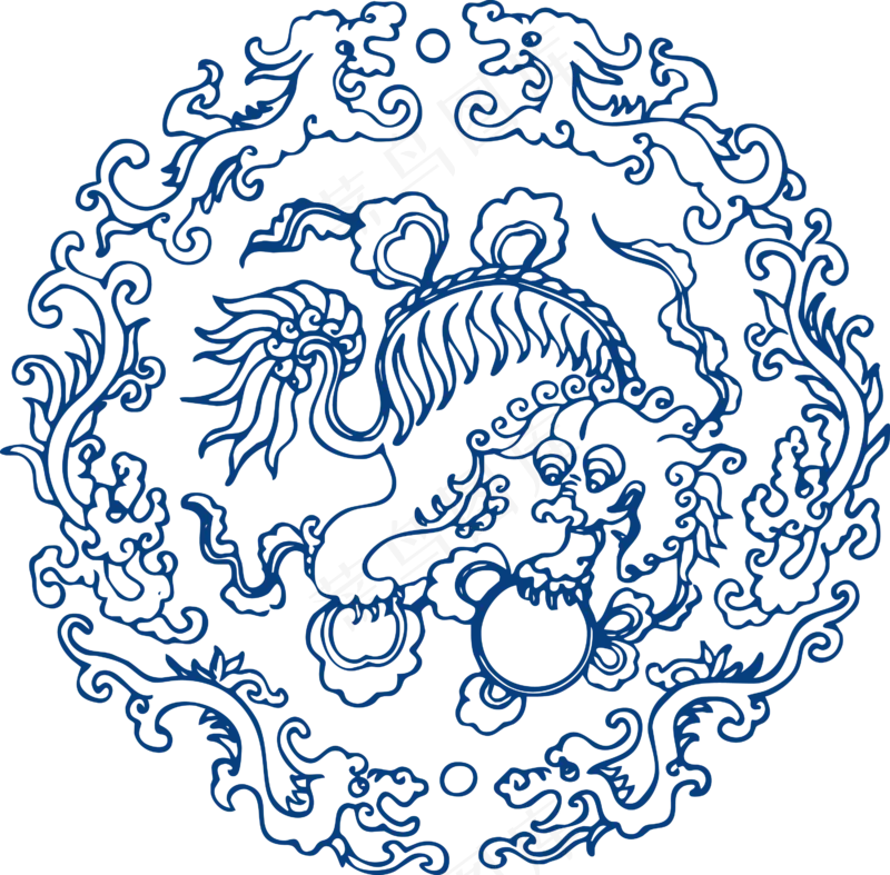 古代青花瓷图案花纹中国风图案祥云纹理传统图腾PNG免扣素材