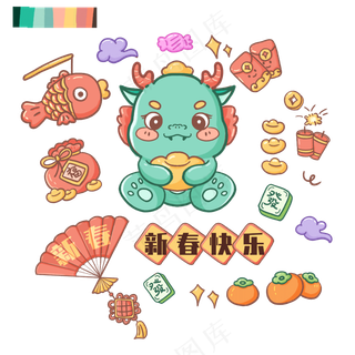 龙年国潮贴纸46psd 源文件 设计 免扣素材