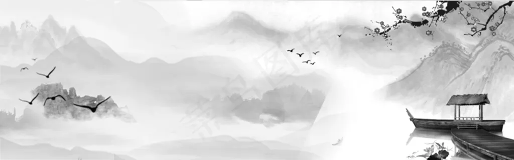 中式水墨PSD分层古风banner模板58