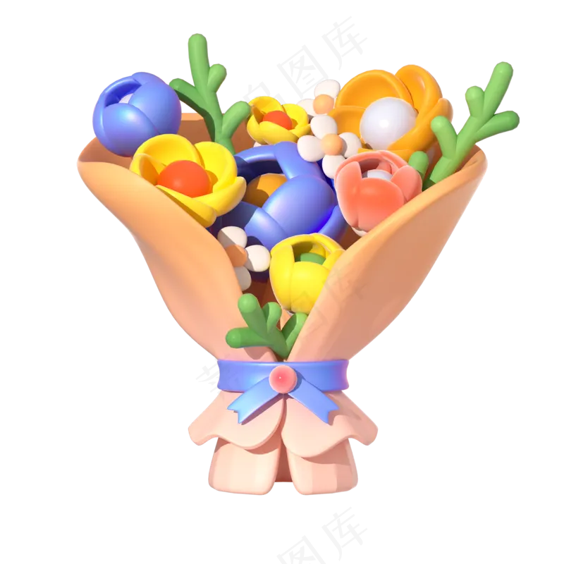 母亲节卡通花一束花免扣素材 (3)