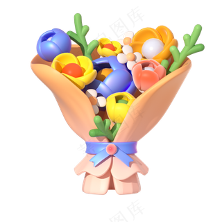 母亲节卡通花一束花免扣素材 (3)