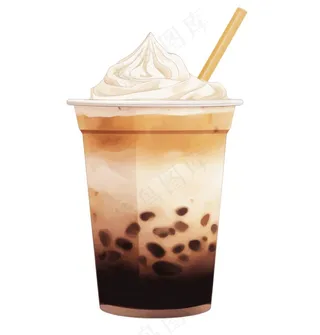珍珠奶茶奶油焦糖饮料卡通插画免抠