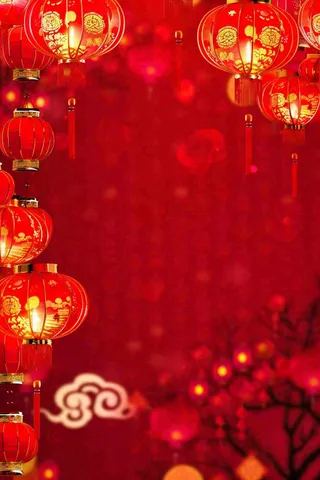 红色灯笼新年春节喜庆梅花祥云节日红色背景小年除夕元宵插画背景