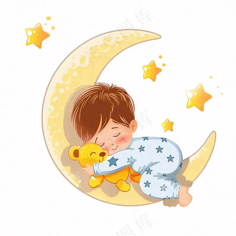 睡在月亮上的小孩微笑世界睡眠日睡觉天气卡通插画免抠(1024x1024)