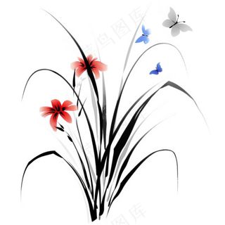 兰花水墨画中国风彩绘插画免抠