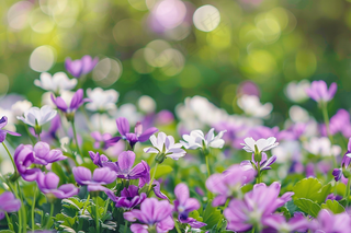 紫色小花朵花丛春天摄影图