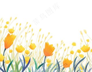 春天花丛草丛卡通插画免抠